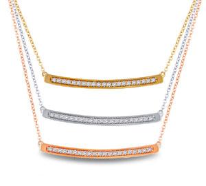 EternalDia 10K Tri-Tone Gold 3/4 Cttw Diamond Triple Curved Bar Necklace 18" (IJ/I2I3) - EternalDia