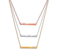 EternalDia 10K Tri-Tone Gold 1/5 Cttw Diamond Triple Straight Bar Necklace 18" (IJ/I2I3) - EternalDia