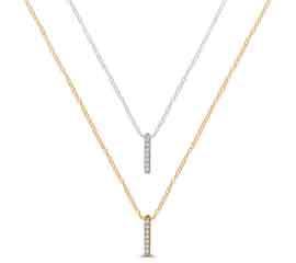 EternalDia 10K Two-Tone Gold Diamond Double Linear Bar Drop Pendant Necklace 18" (0.10cttw, IJ/I2I3) - EternalDia