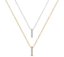 EternalDia 10K Two-Tone Gold Diamond Double Linear Bar Drop Pendant Necklace 18" (0.10cttw, IJ/I2I3) - EternalDia