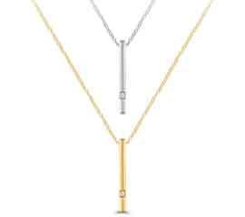 EternalDia 10K Two-Tone Gold Two-Stone Diamond Accent Double Vertical Bar Pendant Necklace (0.03ct, IJ/I2I3) - EternalDia