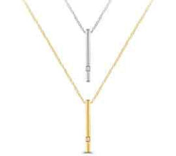 EternalDia 10K Two-Tone Gold Two-Stone Diamond Accent Double Vertical Bar Pendant Necklace (0.03ct, IJ/I2I3) - EternalDia