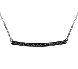 EternalDia 925 Silver Black Rhodium 1/4 Cttw Black Diamond Curved Bar Necklace 18" (I3) - EternalDia