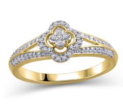 EternalDia 10K Yellow Gold Diamond Accent Clover Shape Split Shank Ring (IJ/I2I3) - EternalDia