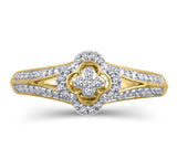 EternalDia 10K Yellow Gold Diamond Accent Clover Shape Split Shank Ring (IJ/I2I3) - EternalDia