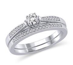 EternalDia 1/3 Cttw Diamond Vintage-Style Bridal Rings Set in 14K White Gold (HI/I2) - EternalDia