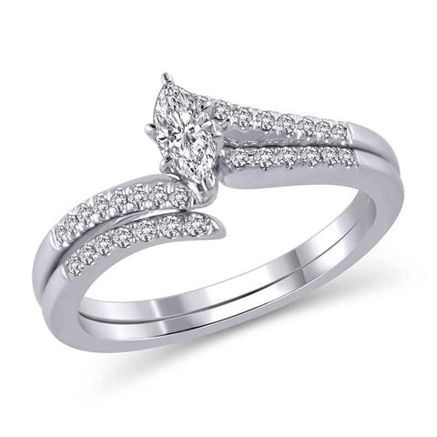 1/3 Cttw Marquise Diamond Double Bypass Bridal Set in 14K White Gold (0.33 Cttw, I-I1) Diamond Wedding Band Ring