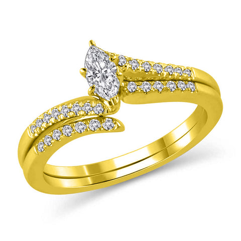 1/3 Cttw Marquise Diamond Double Bypass Bridal Set in 14K Yellow Gold (0.33 Cttw, I-I1) Diamond Wedding Band Ring