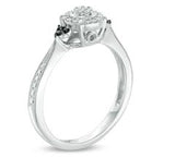 EternalDia 1/10 Cttw Black & Diamond Round Halo Promise Ring in 10K White Gold (IJ/I2I3) - EternalDia