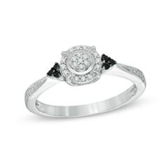 EternalDia 1/10 Cttw Black & Diamond Round Halo Promise Ring in 10K White Gold (IJ/I2I3) - EternalDia