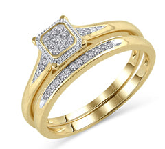 EternalDia 10K Yellow Gold Diamond Square Shaped Cluster Engagement Ring Bridal Set (0.10ct, IJ/I2I3) - EternalDia