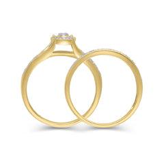 EternalDia 10K White Gold Round Halo Frame Diamond Vintage-Style Bridal Set (0.10ct, IJ/I3) - EternalDia