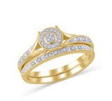 EternalDia 10K White Gold Round Halo Frame Diamond Vintage-Style Bridal Set (0.10ct, IJ/I3) - EternalDia