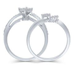 EternalDia 925 Silver Princess-Cut 1/3 Cttw Diamond Bypass Engagement Bridal Ring Set (IJ/I3) - EternalDia