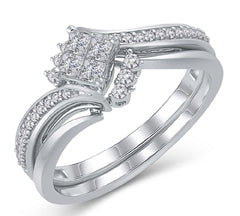 EternalDia 925 Silver Princess-Cut 1/3 Cttw Diamond Bypass Engagement Bridal Ring Set (IJ/I3) - EternalDia