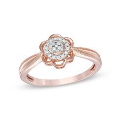 EternalDia 0.06 Cttw Diamond Accent Halo Flower Promise Ring In 10K Rose Gold (I-J/I2-I3) - EternalDia