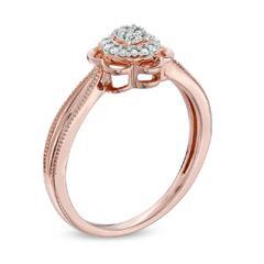 EternalDia 0.06 Cttw Diamond Accent Halo Flower Promise Ring In 10K Rose Gold (I-J/I2-I3) - EternalDia