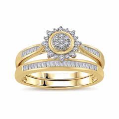 EternalDia 1/3 Cttw Diamond Sunburst-Style Engagement Bridal Set in 10K Yellow Gold (IJ/I3) - EternalDia