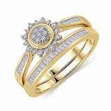 EternalDia 1/3 Cttw Diamond Sunburst-Style Engagement Bridal Set in 10K Yellow Gold (IJ/I3) - EternalDia