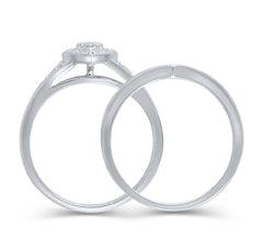 EternalDia 925 Sterling Silver 1/10 Cttw Diamond Heart Frame Halo Engagement Bridal Ring Set (IJ/I2-I3) - EternalDia