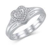 EternalDia 925 Sterling Silver 1/10 Cttw Diamond Heart Frame Halo Engagement Bridal Ring Set (IJ/I2-I3) - EternalDia