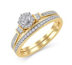 EternalDia 10K Yellow Gold Round Shape 1/4 Cttw Composite Diamond Collar Engagement Bridal Set (IJ/I3) - EternalDia