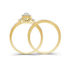 EternalDia 10K Yellow Gold Round Shape 1/4 Cttw Composite Diamond Collar Engagement Bridal Set (IJ/I3) - EternalDia