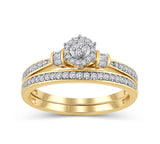EternalDia 10K Yellow Gold Round Shape 1/4 Cttw Composite Diamond Collar Engagement Bridal Set (IJ/I3) - EternalDia