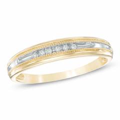 EternalDia 10K Two-Tone Gold Diamond Accent Vintage-Style Wedding Band Ring (IJ/I2I3) - EternalDia