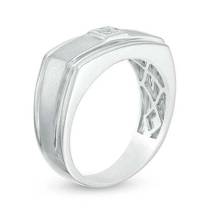 Men's 1/8 Cttw Quad Princess-Cut Diamond Groove-Edge Wedding Band in 10K White Gold (0.12 Cttw, J-I2) Diamond Wedding Band Ring