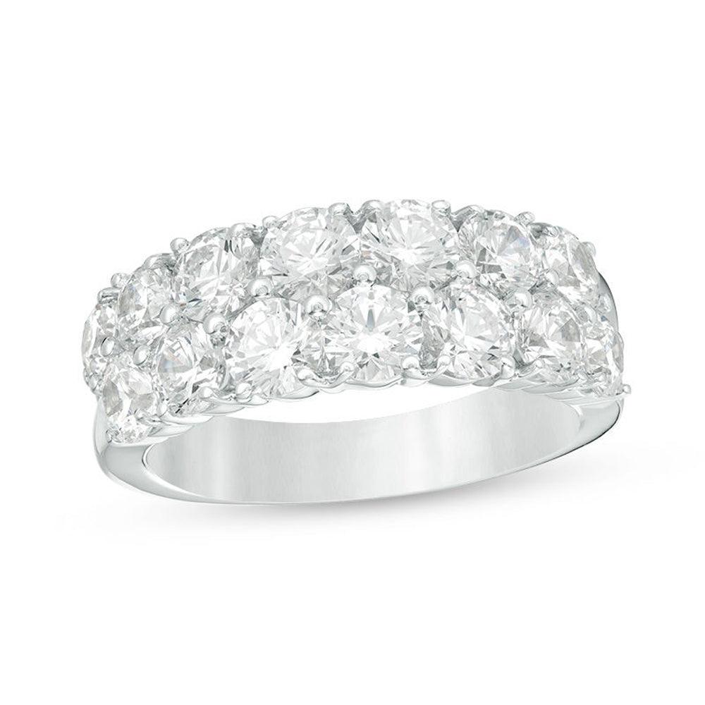 4 Cttw Diamond Double Row Anniversary Ring in 10K White Gold (4 Cttw, J-I2) Diamond Wedding Engagement Ring