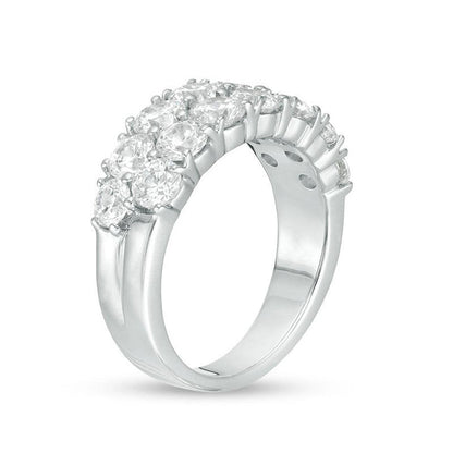 4 Cttw Diamond Double Row Anniversary Ring in 10K White Gold (4 Cttw, J-I2) Diamond Wedding Engagement Ring