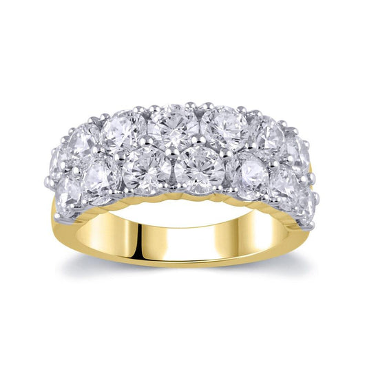 4 Cttw Diamond Double Row Anniversary Ring in 10K Yellow Gold (4 Cttw, J-I2) Diamond Wedding Engagement Ring