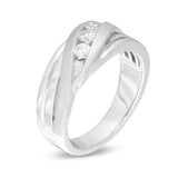 1/3 Cttw Diamond Three Stone Bypass Wedding Band Ring For Men In 10K White Gold (0.33 Cttw, I-I3) Diamond Wedding Band Ring