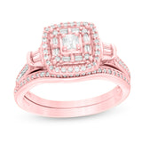 1/2 Cttw Princess-Cut Diamond Double Frame Bridal Set in 10K Rose Gold (0.50 Cttw, I-I2) Diamond Halo Ring Set