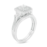 1/2 Cttw Princess-Cut Diamond Double Frame Bridal Set in 10K White Gold (0.50 Cttw, I-I2) Diamond Halo Ring Set
