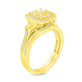 1/2 Cttw Princess-Cut Diamond Double Frame Bridal Set in 10K Yellow Gold (0.50 Cttw, I-I2) Diamond Halo Ring Set