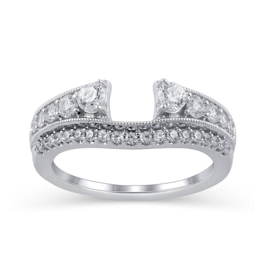 3/4 Cttw Diamond Vintage-Style Solitaire Enhancer Ring Wrap in 14K White Gold (0.75 Cttw, I-I2) Diamond Guard Ring