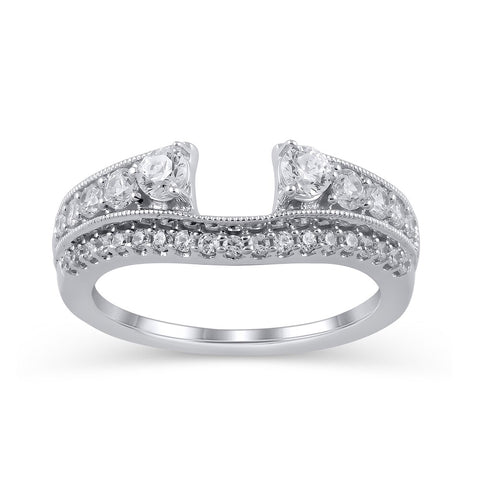 3/4 Cttw Diamond Vintage-Style Solitaire Enhancer Ring Wrap in 14K White Gold (0.75 Cttw, I-I2) Diamond Guard Ring