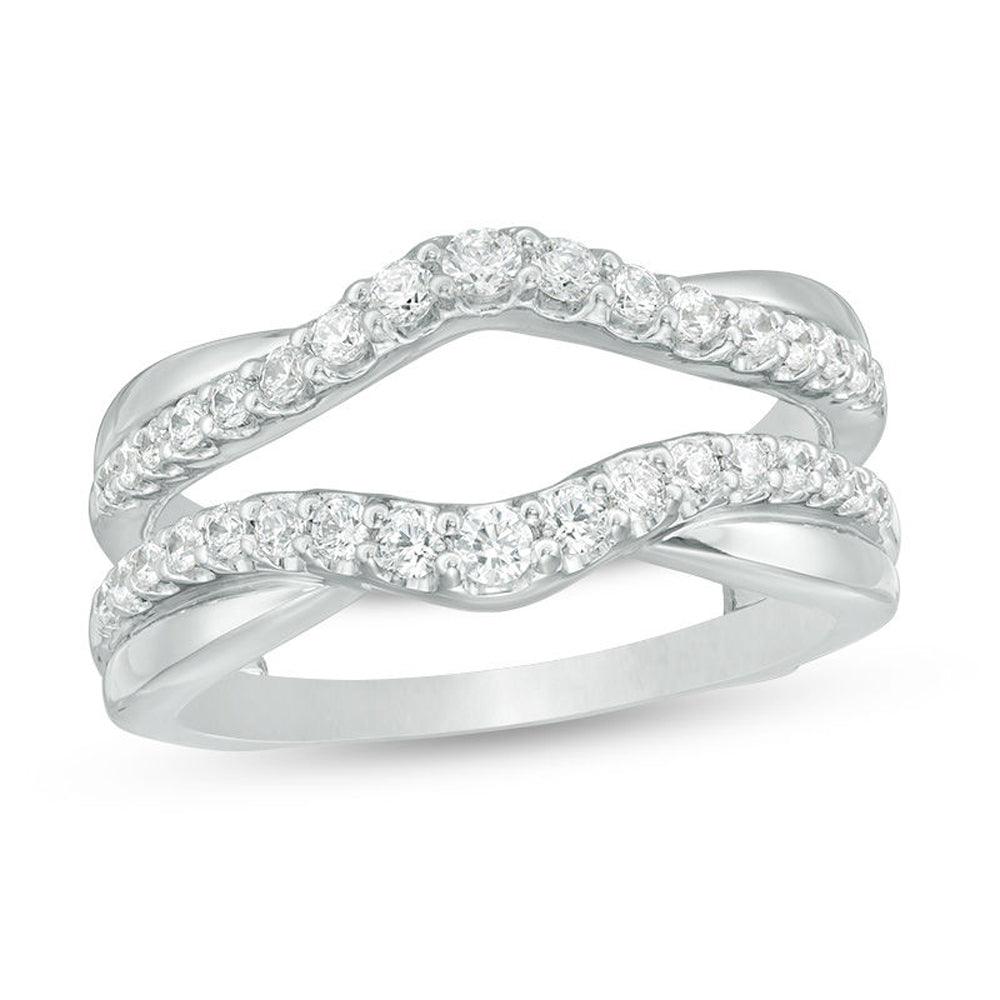 5/8 Cttw Diamond Layered Contour Ring Solitaire Enhancer Ring Wrap In 14K White Gold (0.62 Cttw, I-I2) Diamond Guard Ring