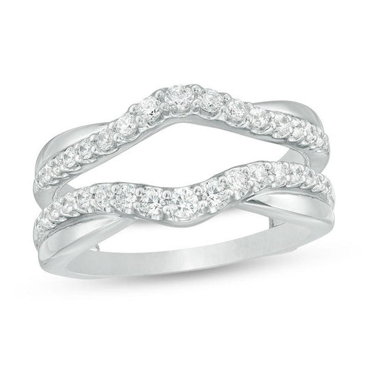 5/8 Cttw Diamond Layered Contour Ring Solitaire Enhancer Ring Wrap In 14K White Gold (0.62 Cttw, I-I2) Diamond Guard Ring