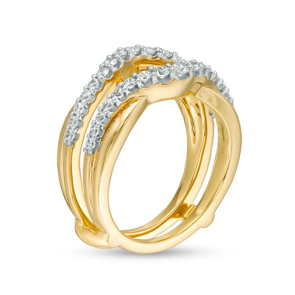 5/8 Cttw Diamond Layered Contour Ring Solitaire Enhancer Ring Wrap In 14K Yellow Gold (0.62 Cttw, I-I2) Diamond Guard Ring