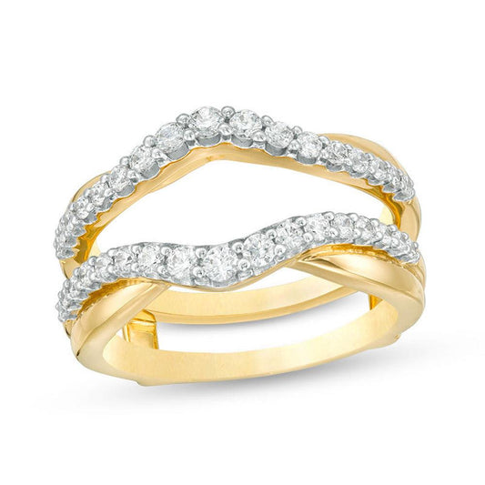 5/8 Cttw Diamond Layered Contour Ring Solitaire Enhancer Ring Wrap In 14K Yellow Gold (0.62 Cttw, I-I2) Diamond Guard Ring