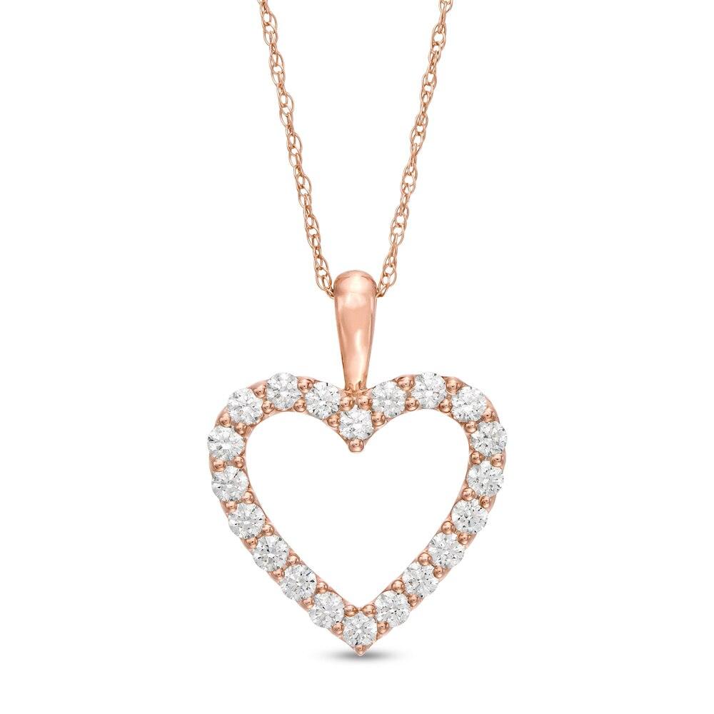 1/2 Cttw Diamond Heart Pendant Necklace in 10K Rose Gold (0.50 Cttw, I-I2) Diamond Open Heart Necklace