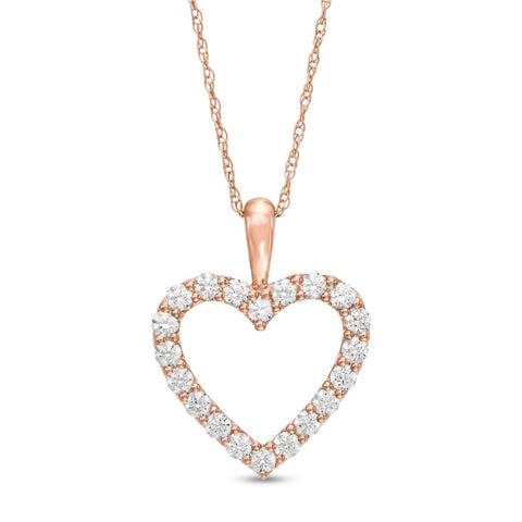 1/2 Cttw Diamond Heart Pendant Necklace in 10K Rose Gold (0.50 Cttw, I-I2) Diamond Open Heart Necklace