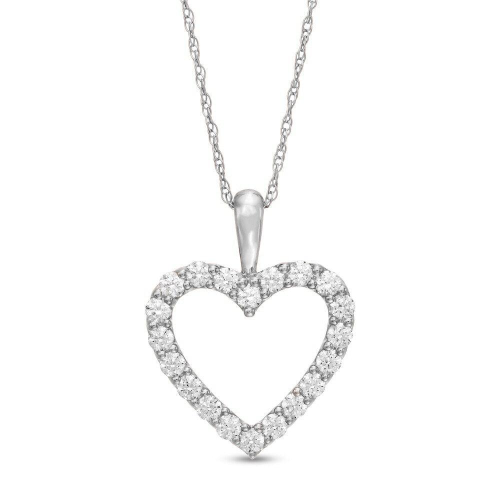 1/2 Cttw Diamond Heart Pendant Necklace in 10K White Gold (0.50 Cttw, I-I2) Diamond Open Heart Necklace