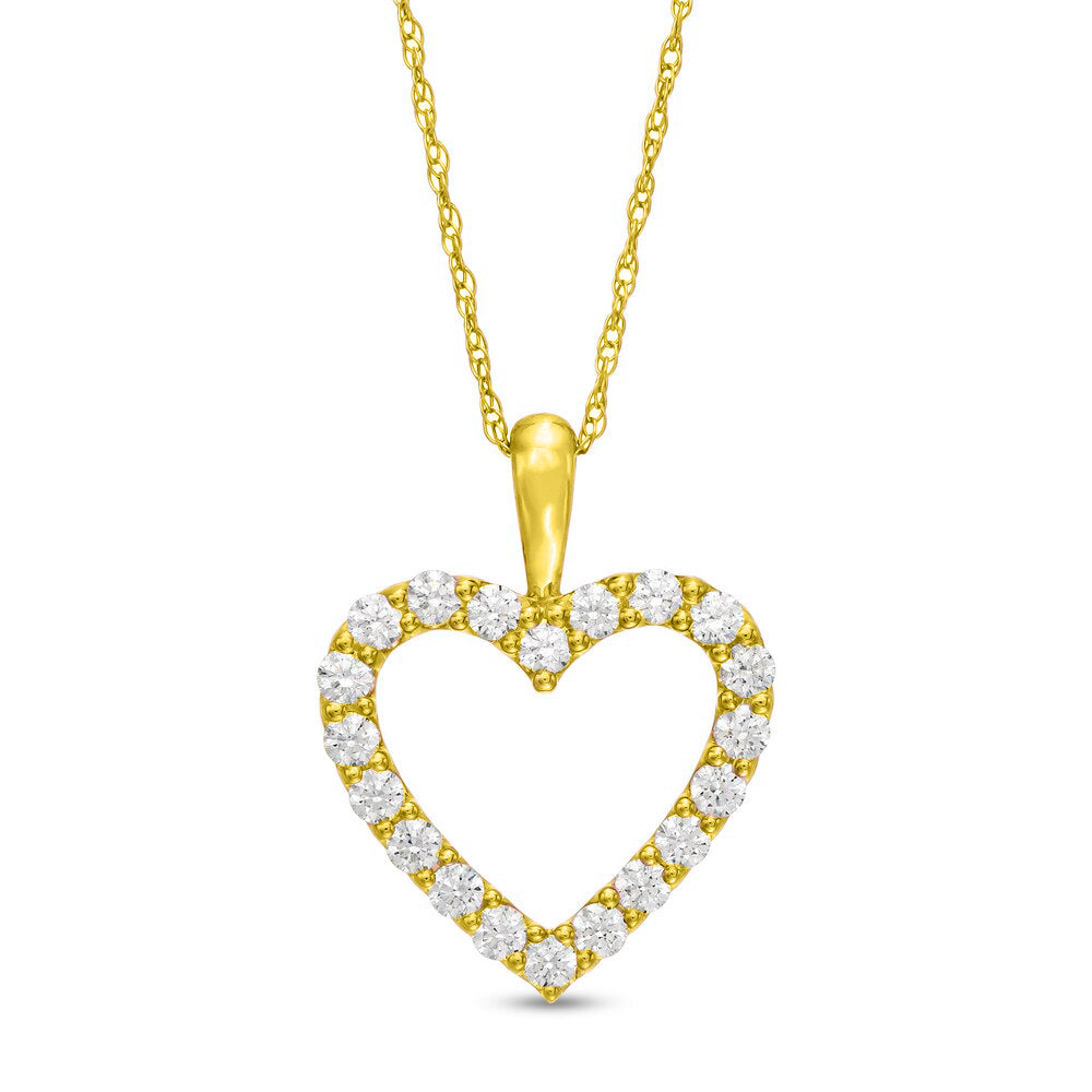 1/2 Cttw Diamond Heart Pendant Necklace in 10K Yellow Gold (0.50 Cttw, I-I2) Diamond Open Heart Necklace