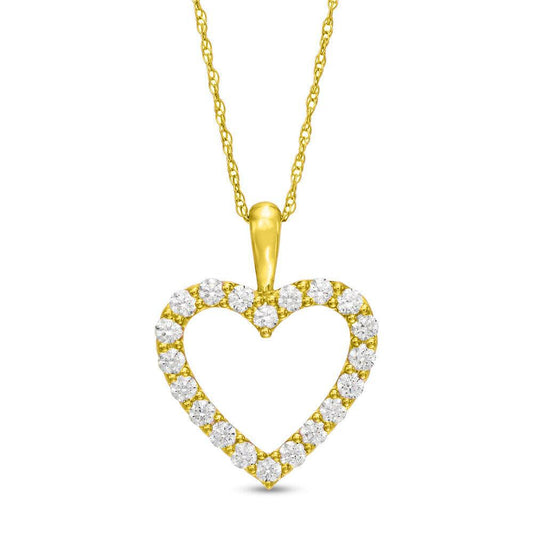 1/2 Cttw Diamond Heart Pendant Necklace in 10K Yellow Gold (0.50 Cttw, I-I2) Diamond Open Heart Necklace