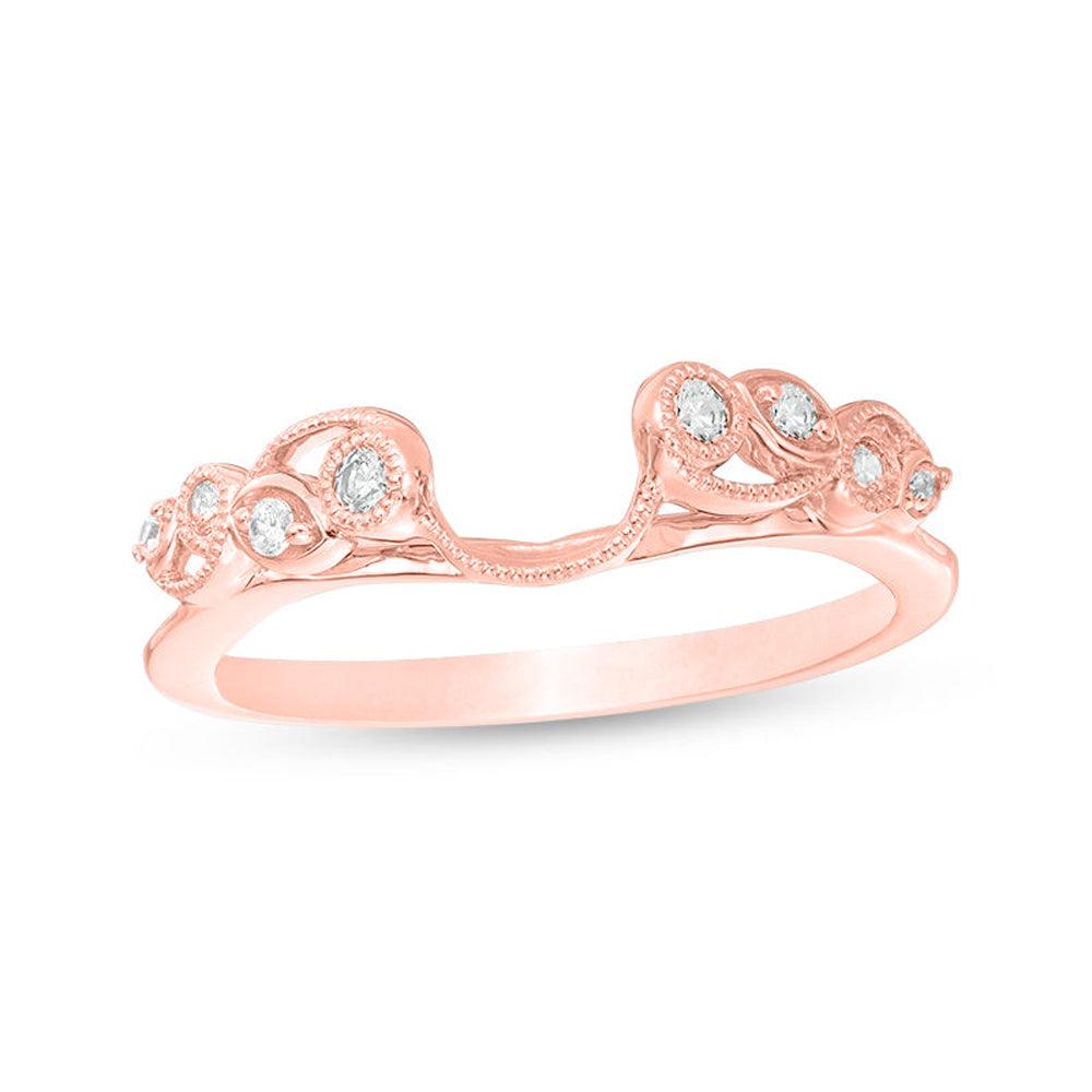 1/8 Cttw Diamond Vine Vintage-Style Solitaire Enhancer Ring Wrap in 10K Rose Gold (0.12 Cttw, I-I2) Diamond Guard Ring