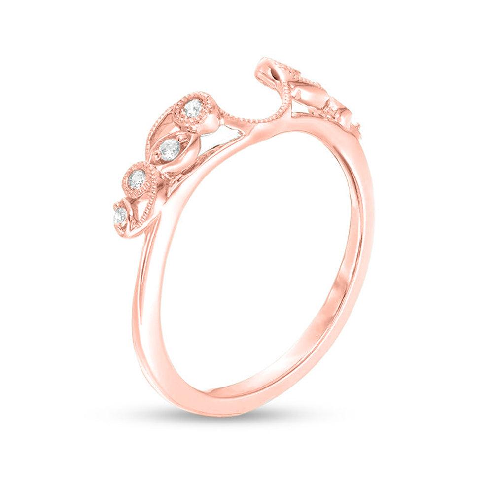 1/8 Cttw Diamond Vine Vintage-Style Solitaire Enhancer Ring Wrap in 10K Rose Gold (0.12 Cttw, I-I2) Diamond Guard Ring